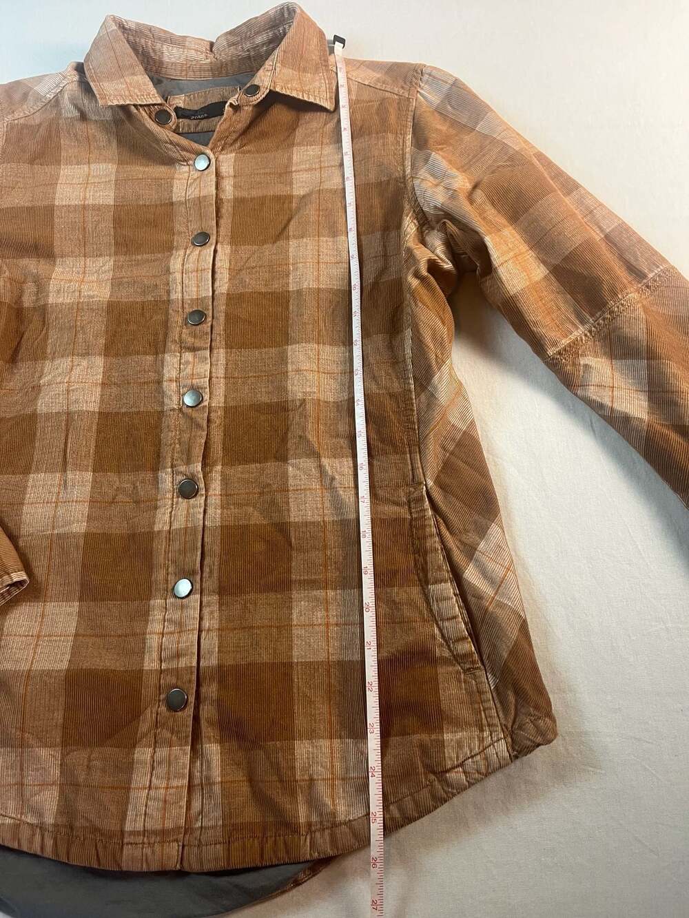 prAna Women's Brown Plaid Corduroy Snap-Button Shirt Jacket Organic Cotton Small - Picture 7 of 11
